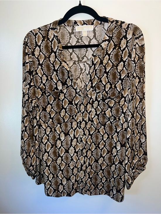 Michael Kors Tops - Michael Kors Snake Print V-Neck Tunic - Brown & Black